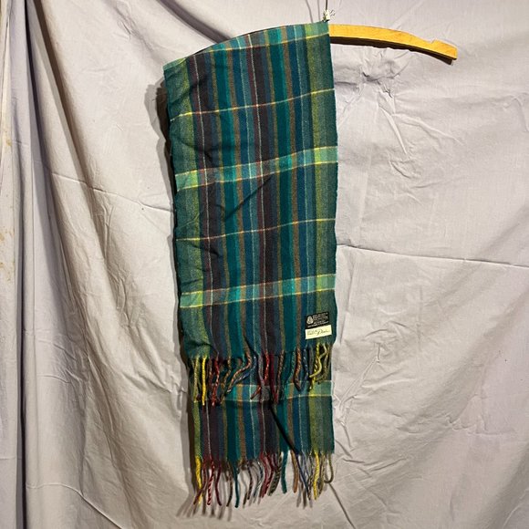 West Germany "The Denver" 100% Wool Turquoise Plaid Scarf 46" long EUC - Picture 3 of 7